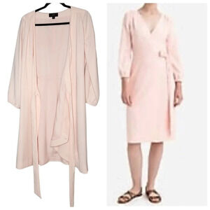 J. Crew 10 Tall Blush Pink Long Sleeve Knee Length True Wrap Dress 10T